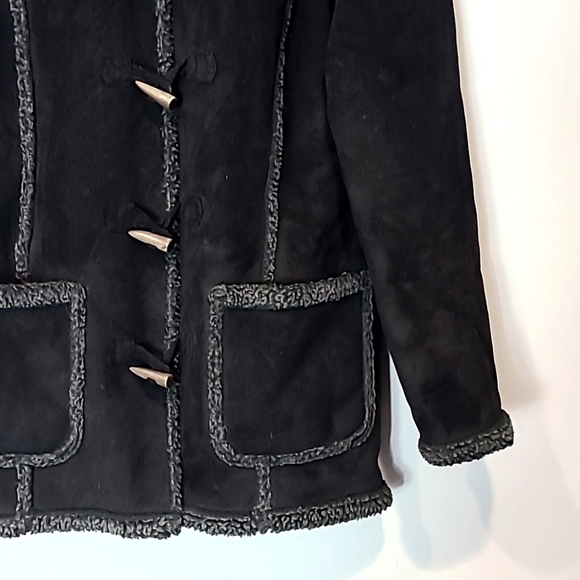 LL Bean Womens Black Duffle Coat Vintage Sherpa Y2K Winter Barn Size Medium 90s - Picture 2 of 10